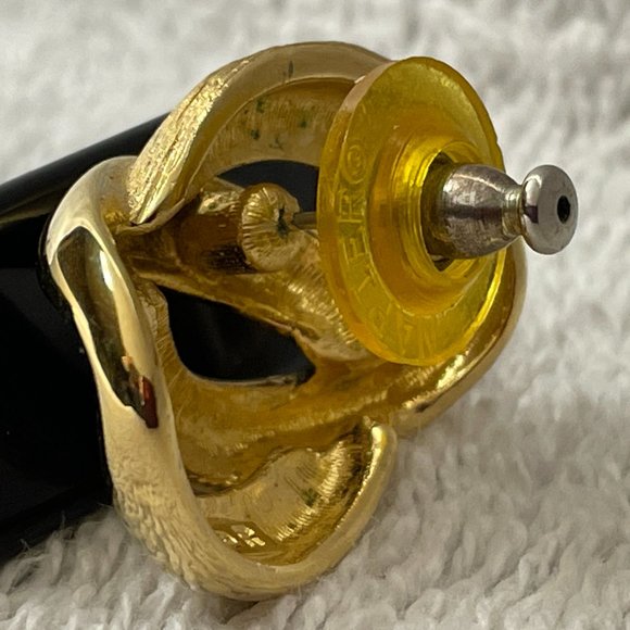 EUC Vintage 90's Napier 2-Tone Gold Earrings, Interlocking, Pierced Ears, 1" D - Picture 7 of 9